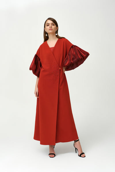 Dark Red Royal Taffeta With Organza Kaftan  By Dulce Couture