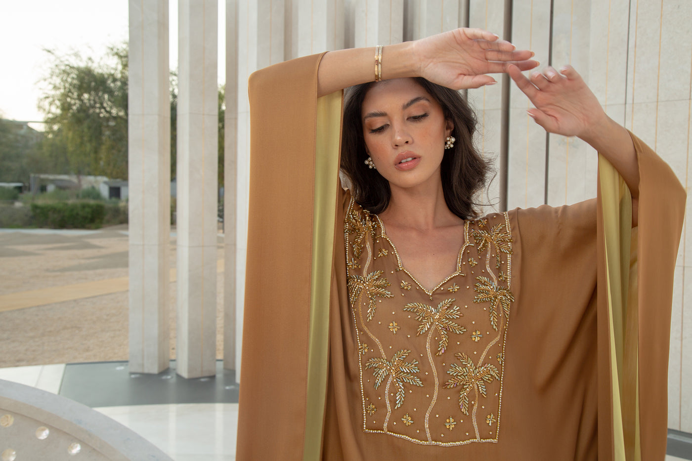 Two Shades Brown Kaftan by Dulce Couture