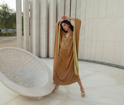 Two Shades Brown Kaftan by Dulce Couture