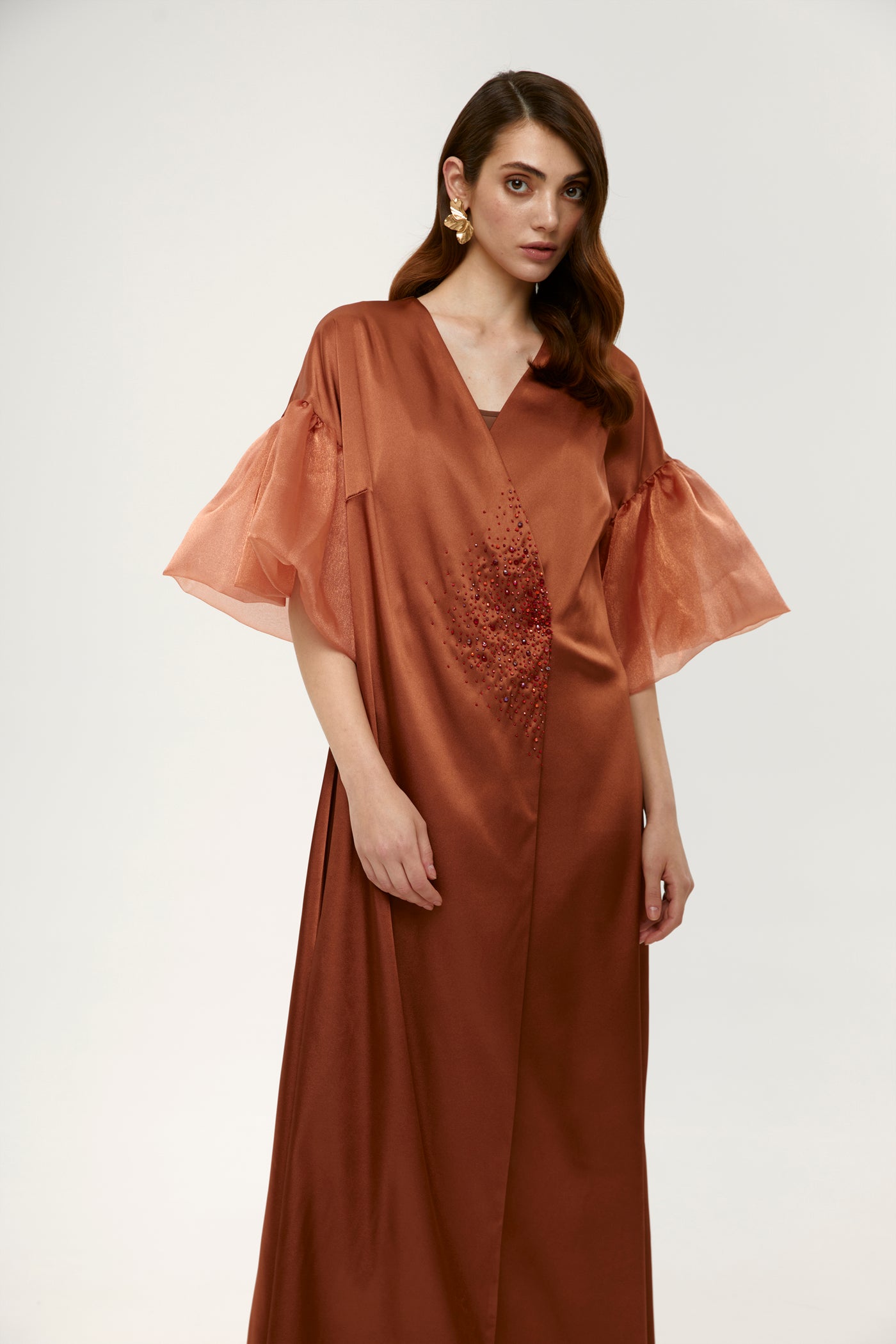 Silk with Organza Fancy Kaftan by Dulce Couture