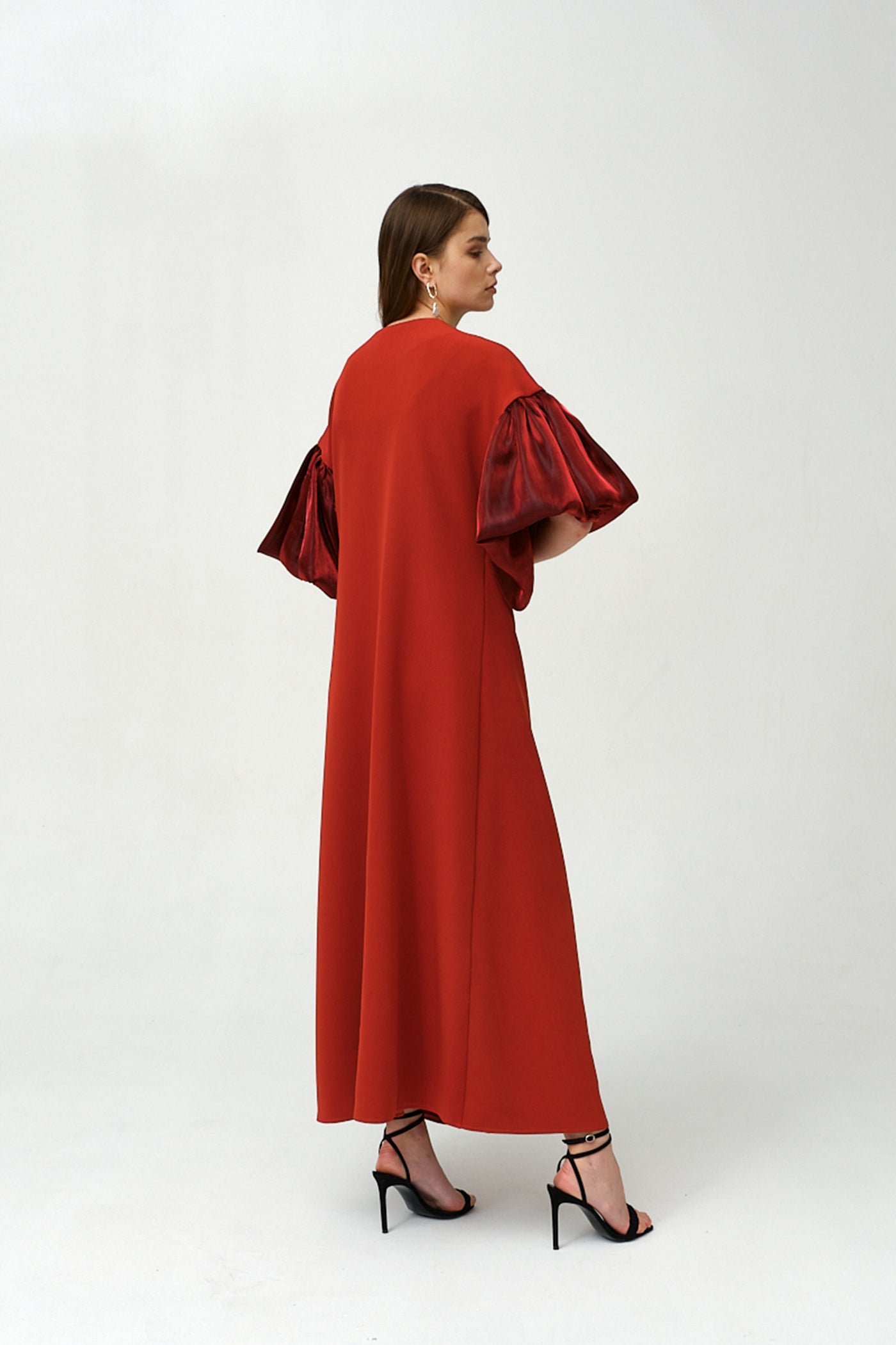 Dark Red Royal Taffeta With Organza Kaftan  By Dulce Couture