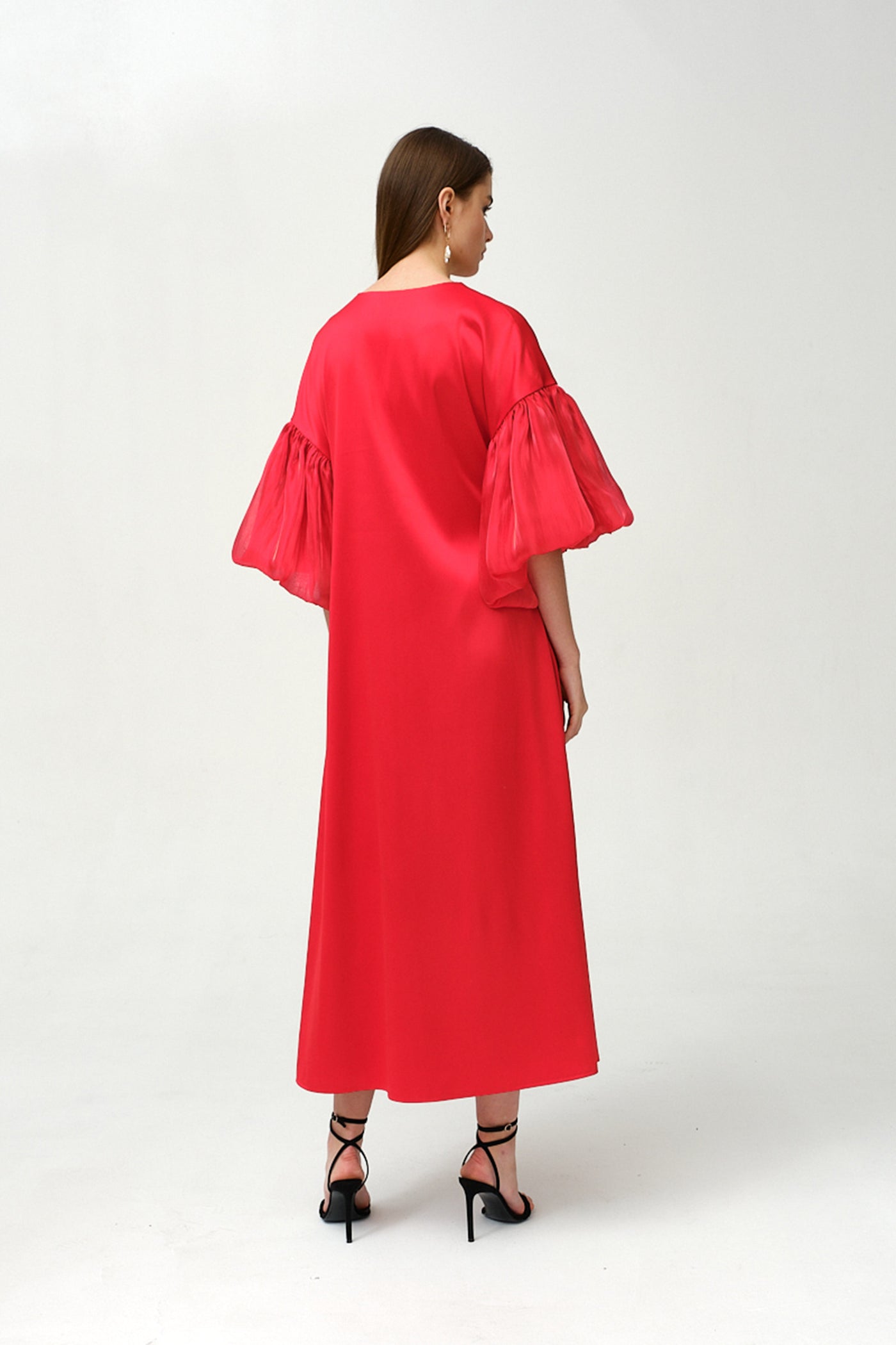 Royal Taffeta With Organza Light Red Fancy Kaftan by Dulce Couture