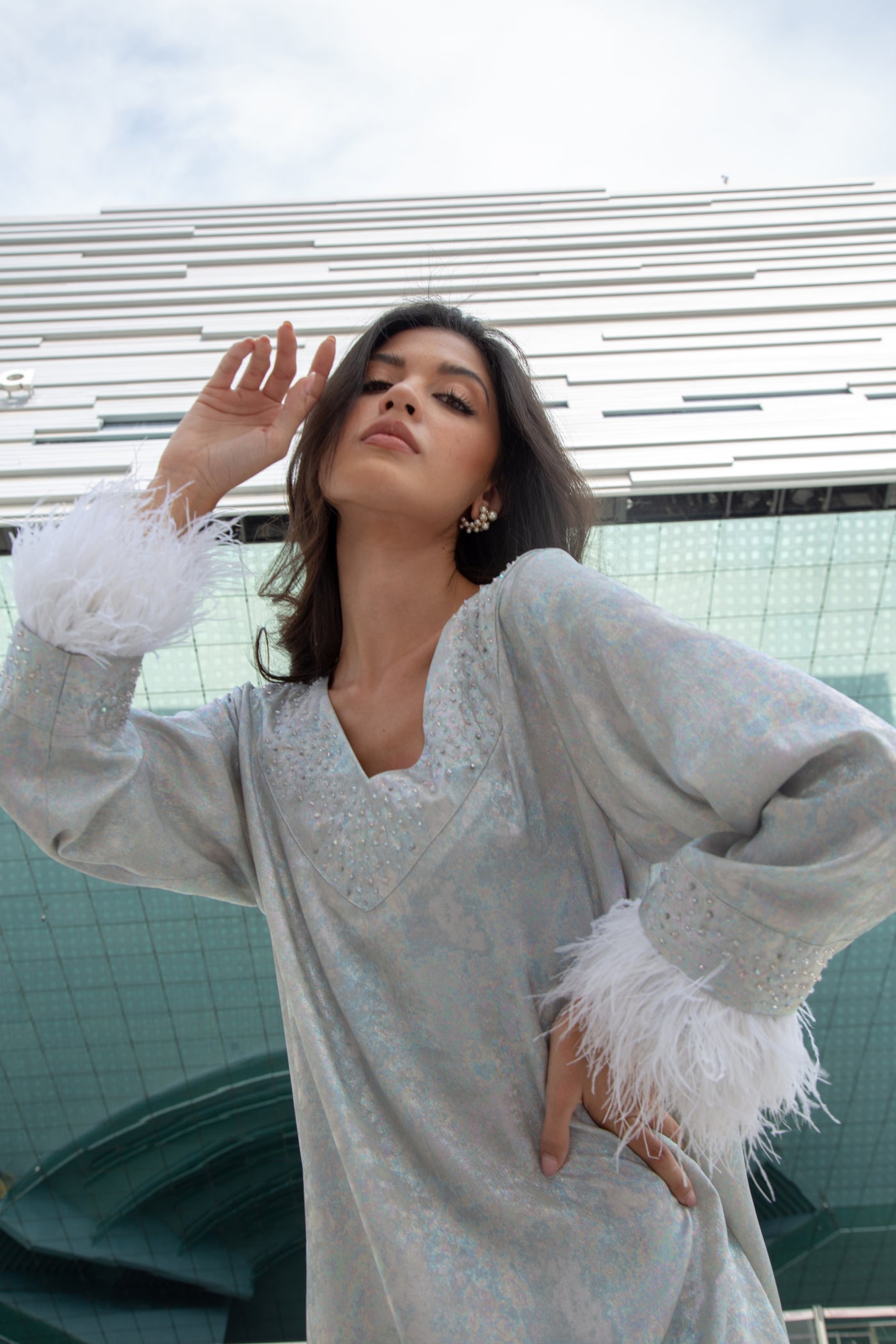 Shiny White Kaftan by Dulce Couture