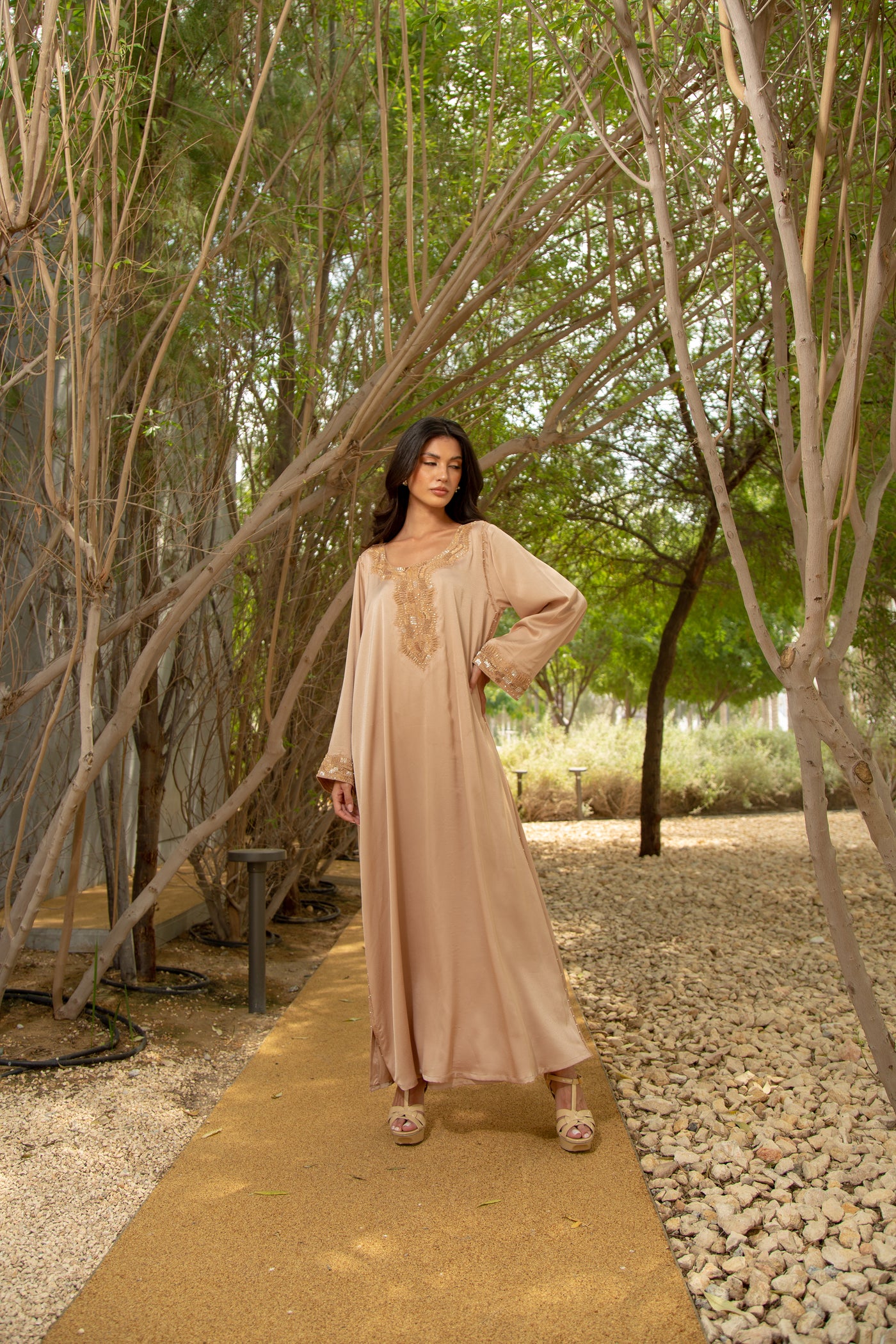 Brown M style silk kaftan by Dulce Couture