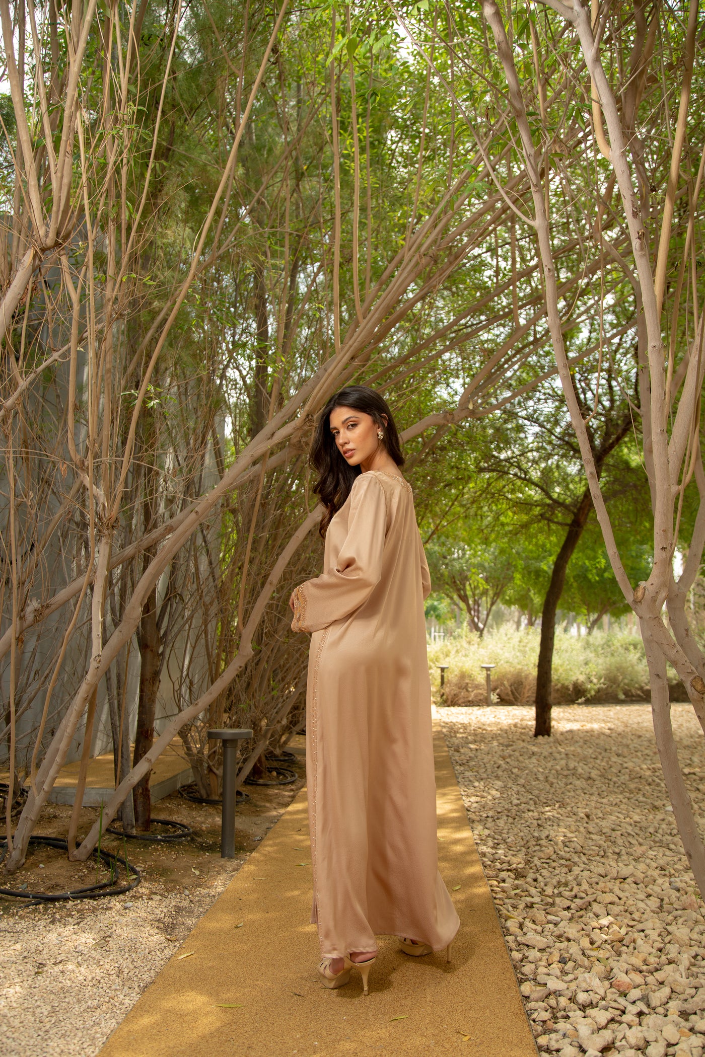 Brown M style silk kaftan by Dulce Couture