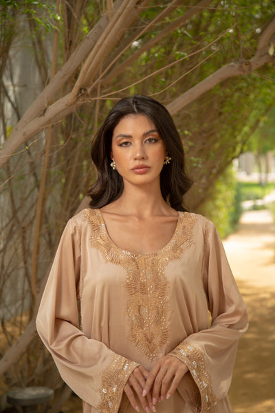 Brown M style silk kaftan by Dulce Couture