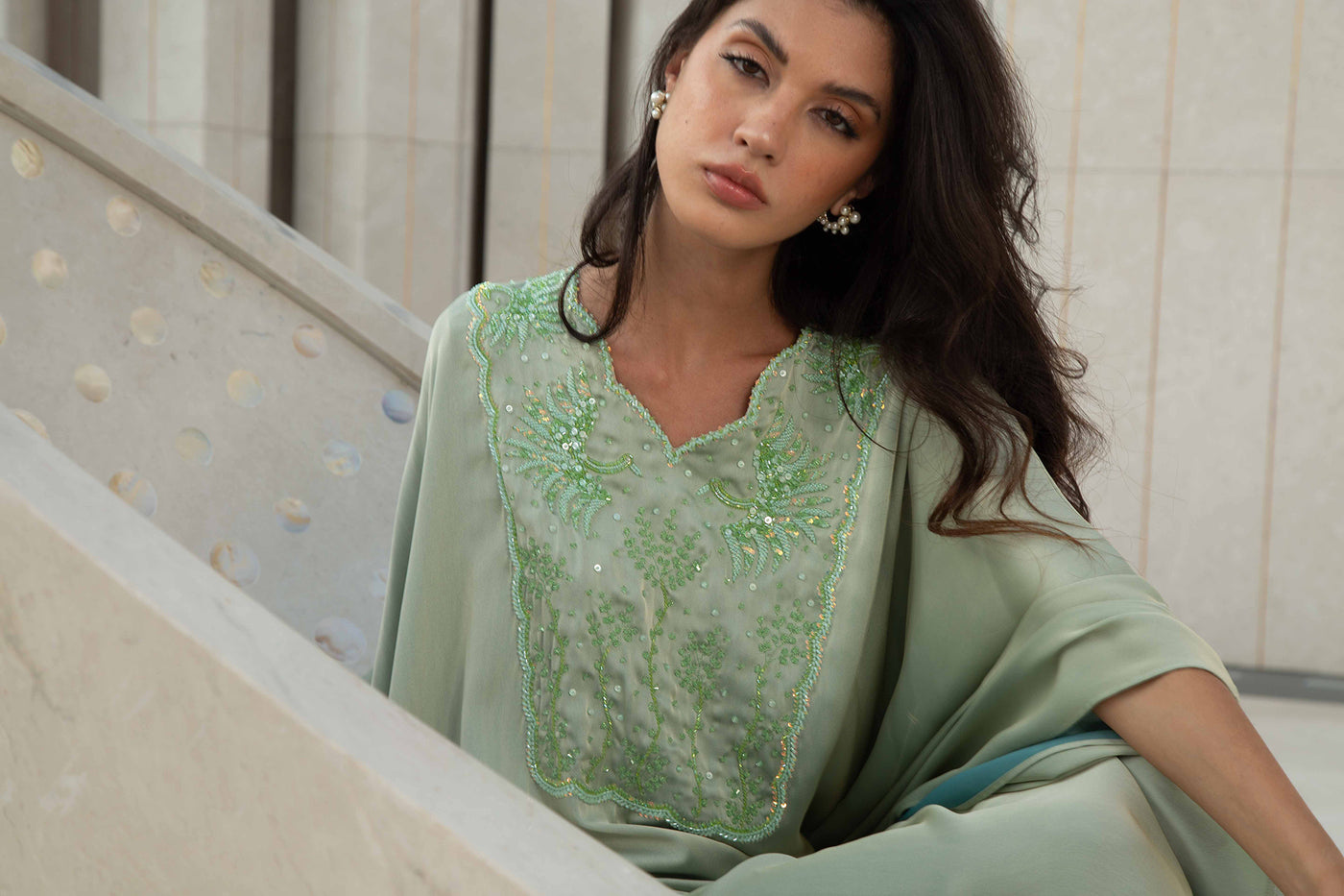 Two Shades Green Kaftan by Dulce couture