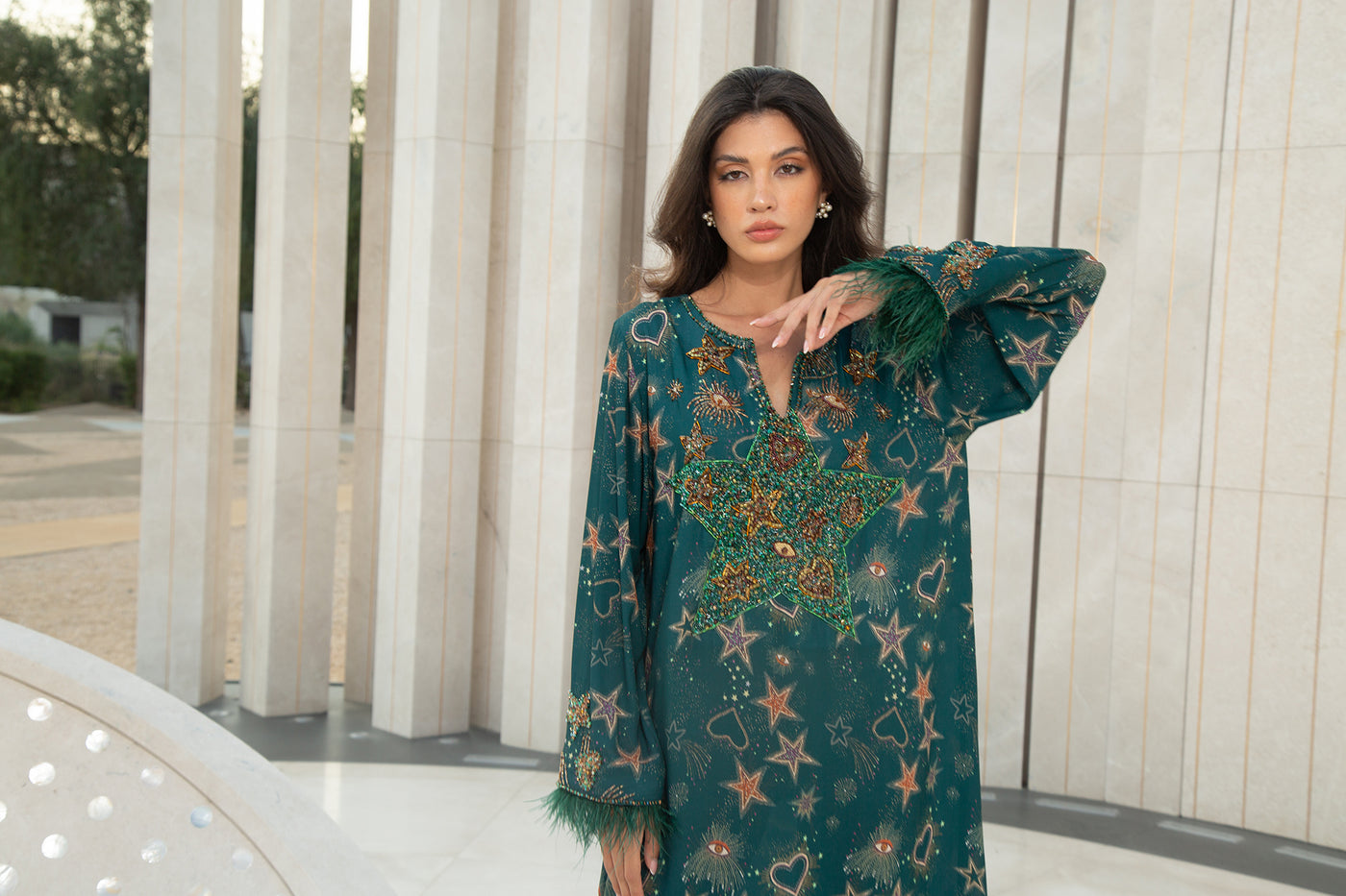 Green Heart Oversize Kaftan By Dulce Couture