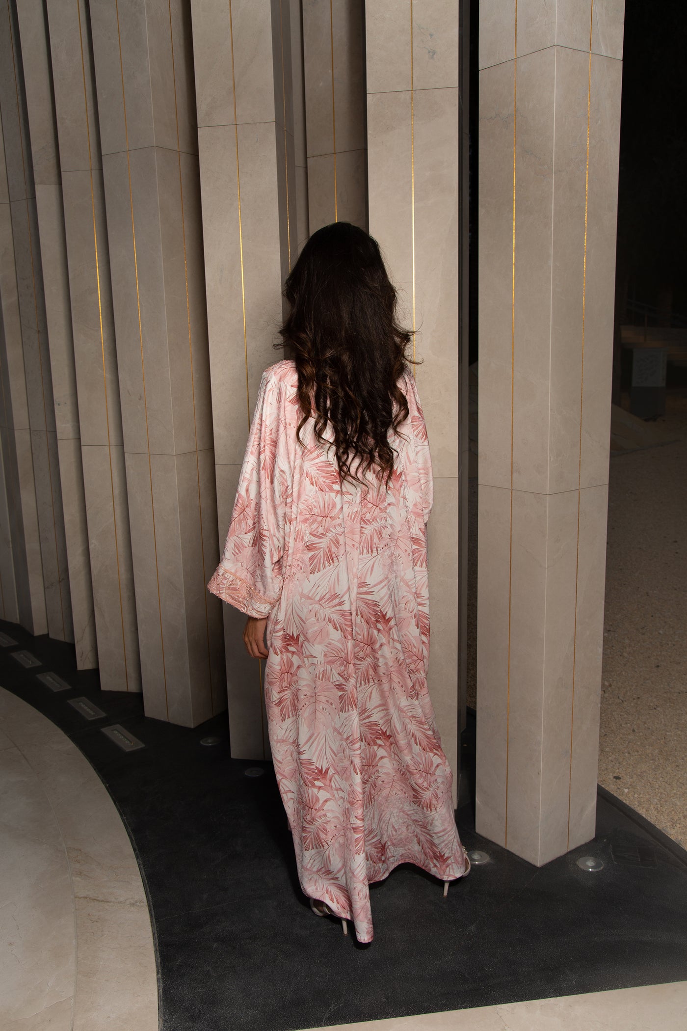 Pink Leaves Oversize Kaftan