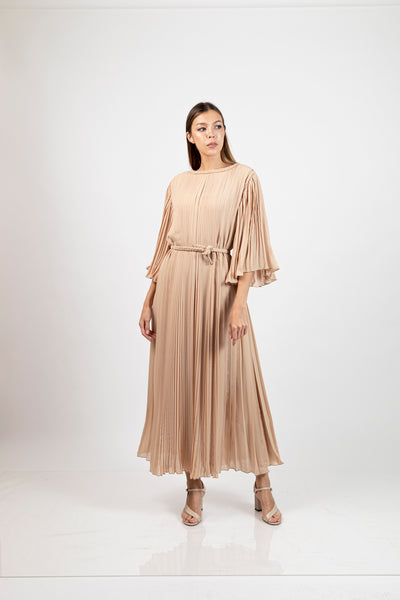 Brown Chiffon Layered Pleated Kaftan by Dulce Couture