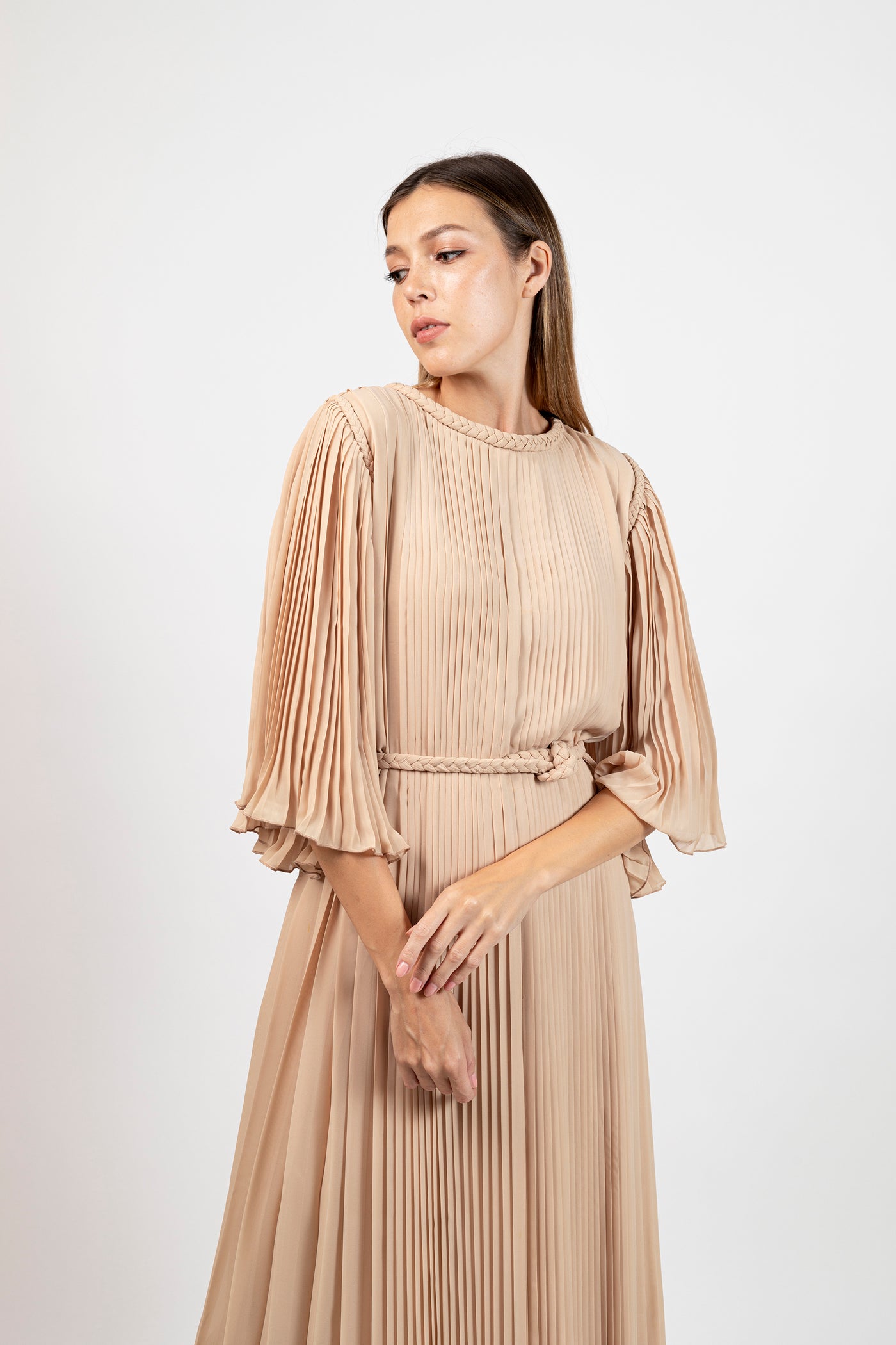 Brown Chiffon Layered Pleated Kaftan by Dulce Couture